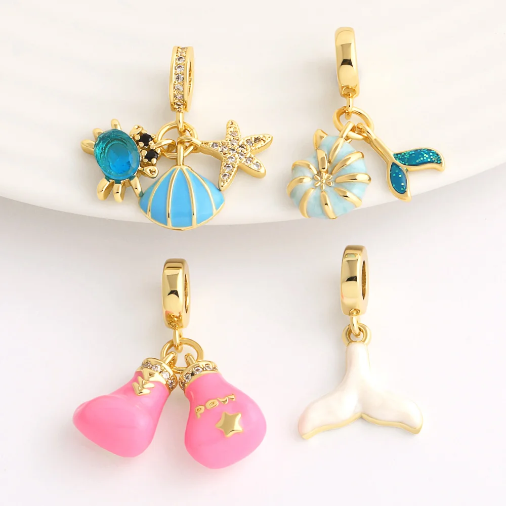 OCESRIO Pingente de Concha do Oceano Esmaltado para Colar, Cobre Banhado a Ouro, Luva de Boxe, Cauda de Baleia, Suprimentos para Fabricação de Joias pdta189