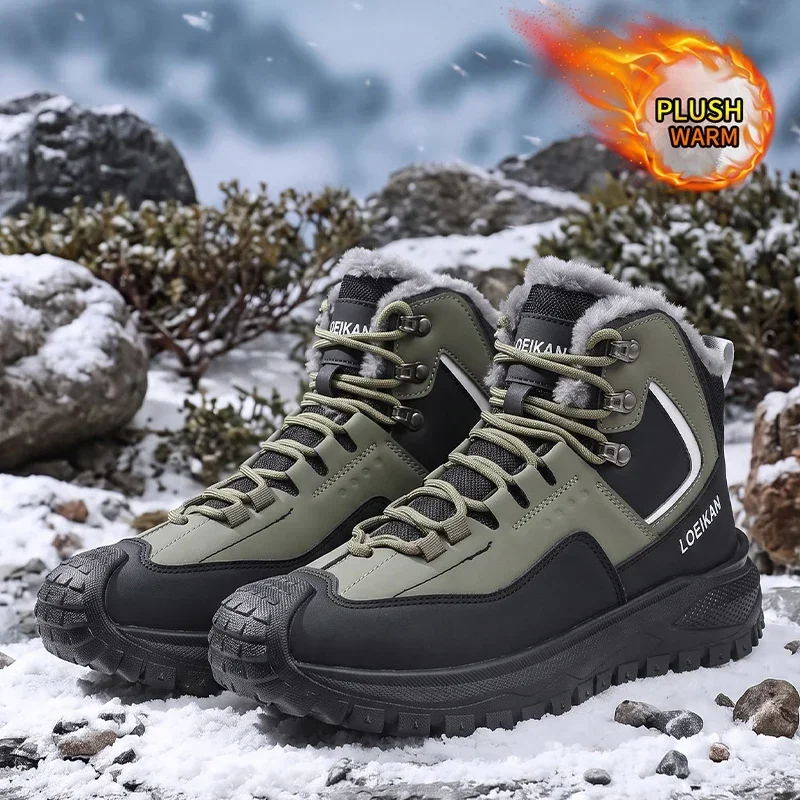 Modische Herren-Winterstiefel mit Flauschigem Plüschfutter, Schnürung, Hohem Schaft und Dicker Sohle für Kaltes Wetter – Detail 5