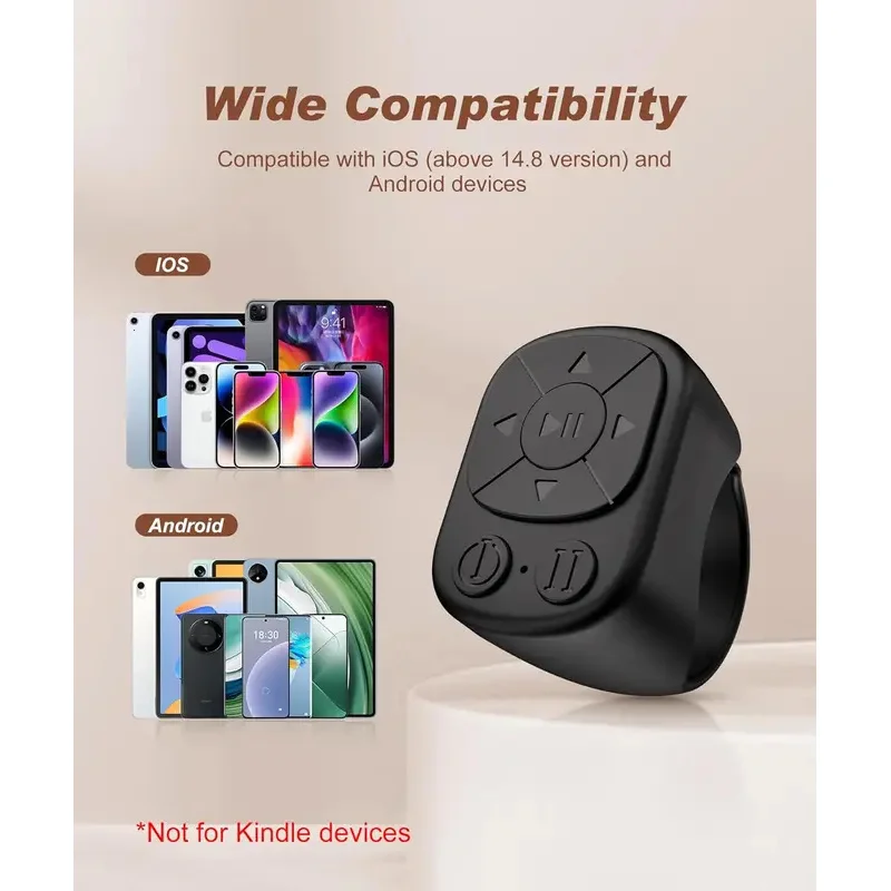 Bluetooth Ring Remote Control for iPhone iPad Page Turner Camera Shutter Remote Scrolling Ring for Video Recording eBook Reading
