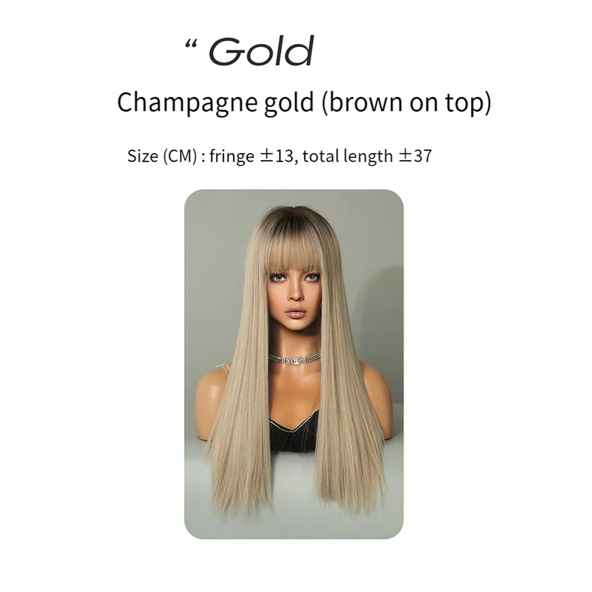 Champagne Blonde Head Dyed Brown 64cm Cosplay Wig Europe and America Long Straight Hair Gradient Head Covering Wig