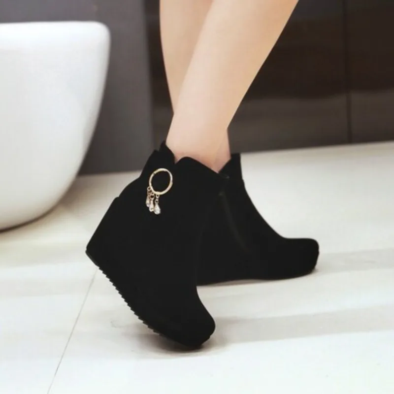 

Zapatos De Mujer ботильоны женские осенне-зимние новые элегантные однотонные винтажные ботинки на танкетке на молнии женская обувь на платформе