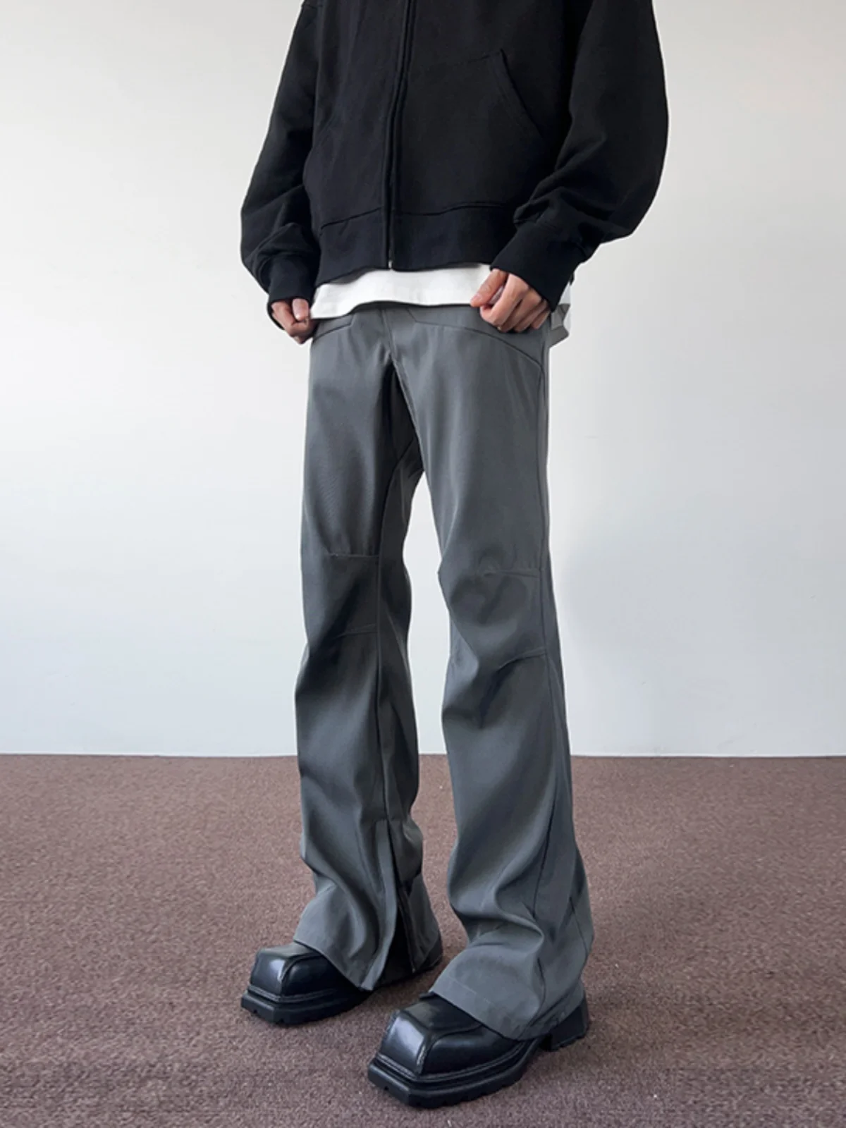 

Мужские повседневные брюки Gray Casual Pants в стиле High Street Vibe, прямые, длинные, с молниями на манжетах, Cleanfit, премиум-качество, повседневные брюки