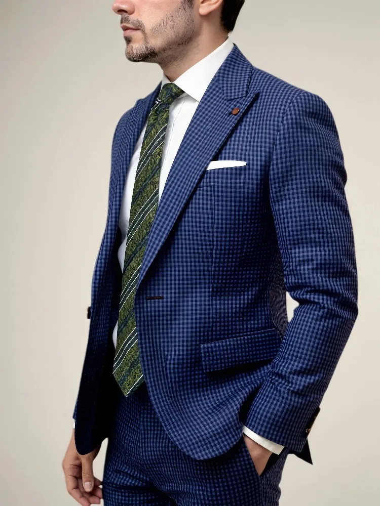 

Men's Checkered Striped Suit Jacket Slim Fit Lapel Long Sleeve Double Button Casual Blazer Wedding Business Formal Coat