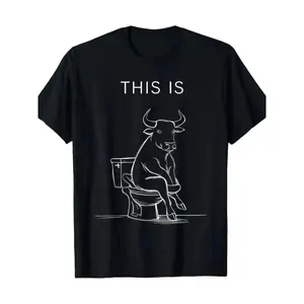 Men's Cotton Casual Round Neck Loose Retro Menswear T-Shirt - Unisex Smooth Soft Seamless Single-Sided Funny Bull 