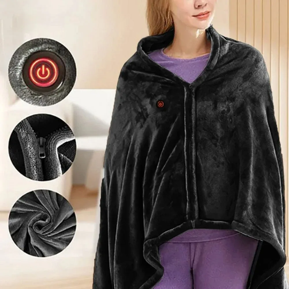 USB Heated Shawl Electric Heating Blanket 3 Heating Level Wearable Heated Poncho Throw Heated Throw Blanket for Camping Hiking
