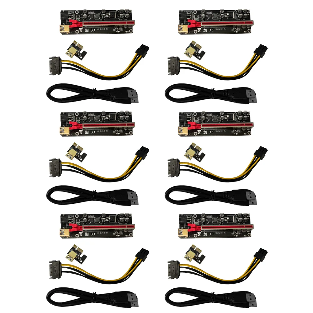 6 ensembles Pci-Riser 1x à 16x adaptateur Riser GPU Contacts plaqués or carte d'extension Stable accessoires informatiques