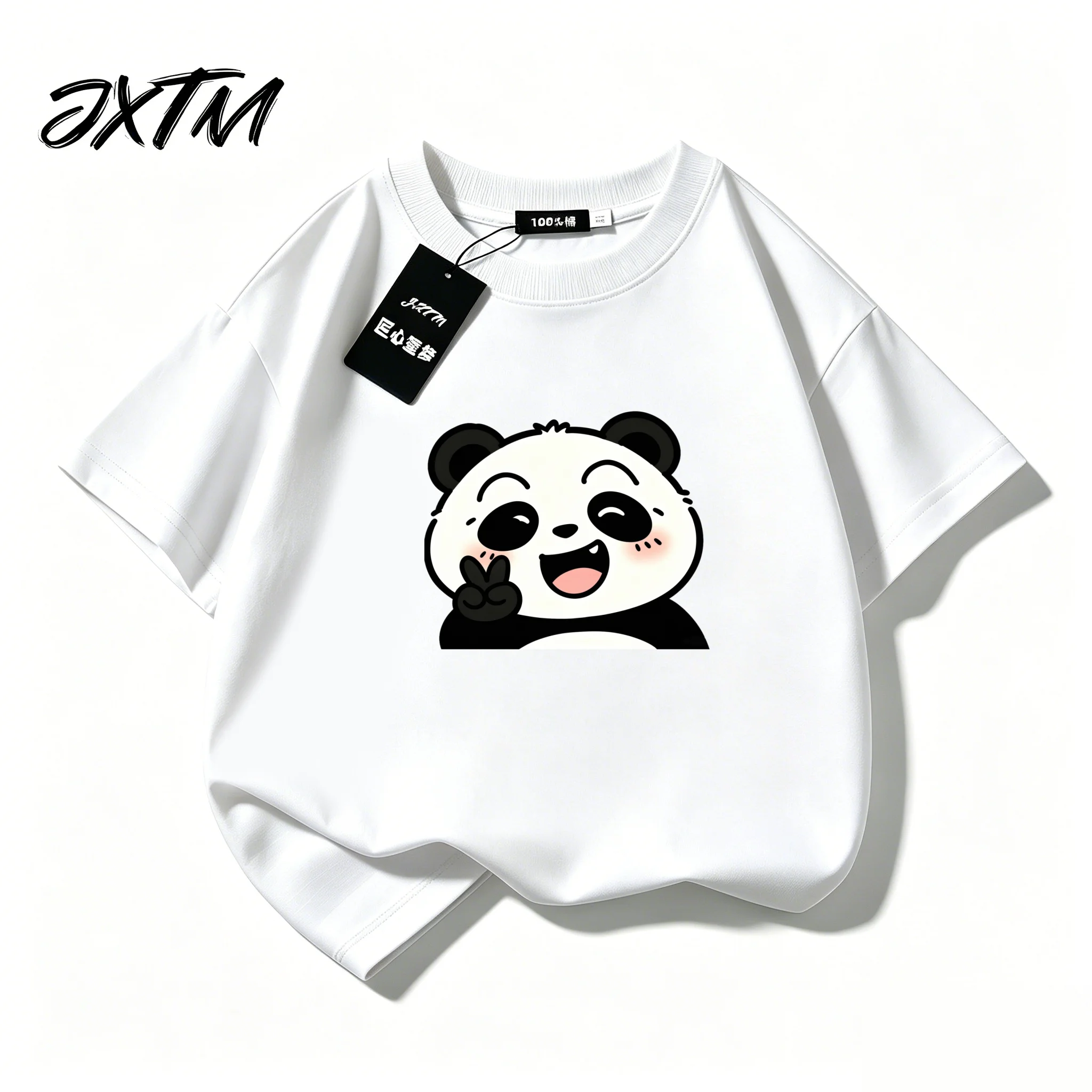 Cartoon Cute Style Panda Pattern Children's Short Sleeved T-shirt for Boys and Girls, Loose and Versatile Parent Child Top