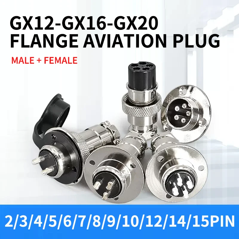 

5/10sets GX12 16 20 Flange mounting 3-hole fixing aviation connector plug&socket 2/3/4/5/6/7/8/9/10/12/14pin circular connectors