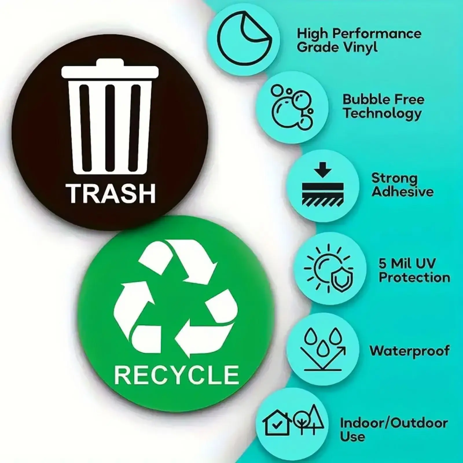 Recycle Stickers for Trash Can Waterproof Round Decals 5 Inch for Trash Bins Recycling Garbage and Paper Sorting