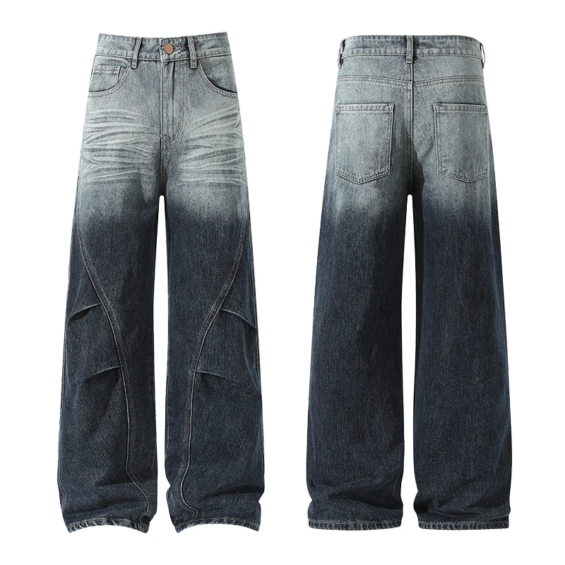 

Мужские эластичные прямые джинсовые брюки на весну и осень, модные универсальные джинсы, эластичные широкие мешковатые мужские уличные джинсы Y2K