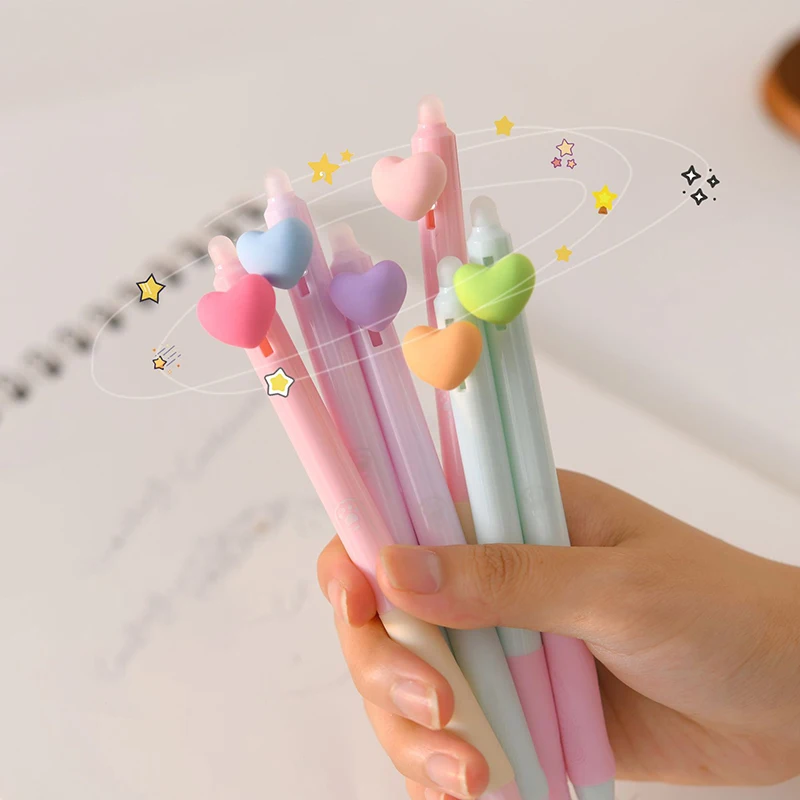 2pcs Erasable Gel Pens Kawaii Love Heart Cute Blue Ink Needle Pens Kids Gift Korean Stationery School Office Writing Supplies