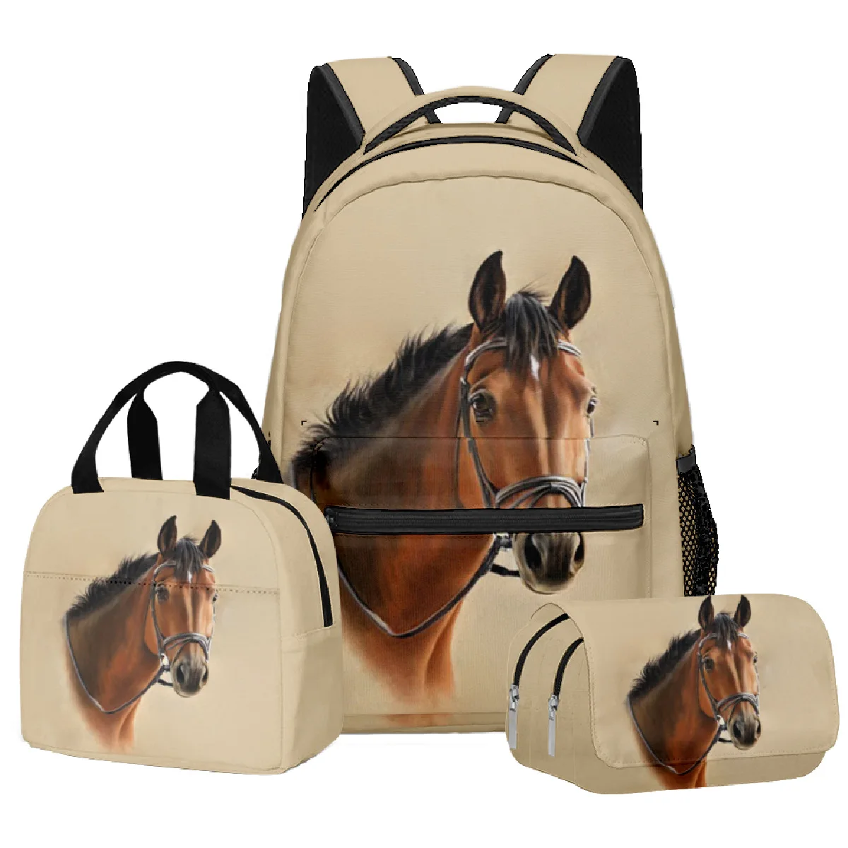 Karikatür Yenilik Serin Otlak at 3D Baskılı 3 adet/takım Öğrenci Okul Çantaları Dizüstü Sırt Çantası Sırt Çantası Öğle Yemeği çantası Kalem Kutusu