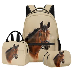 Fashion Novelty Cool Grassland horse 3D Printed 3pcs/Set Student School Bags Laptop Daypack Backpack Lunch bag Pencil Case