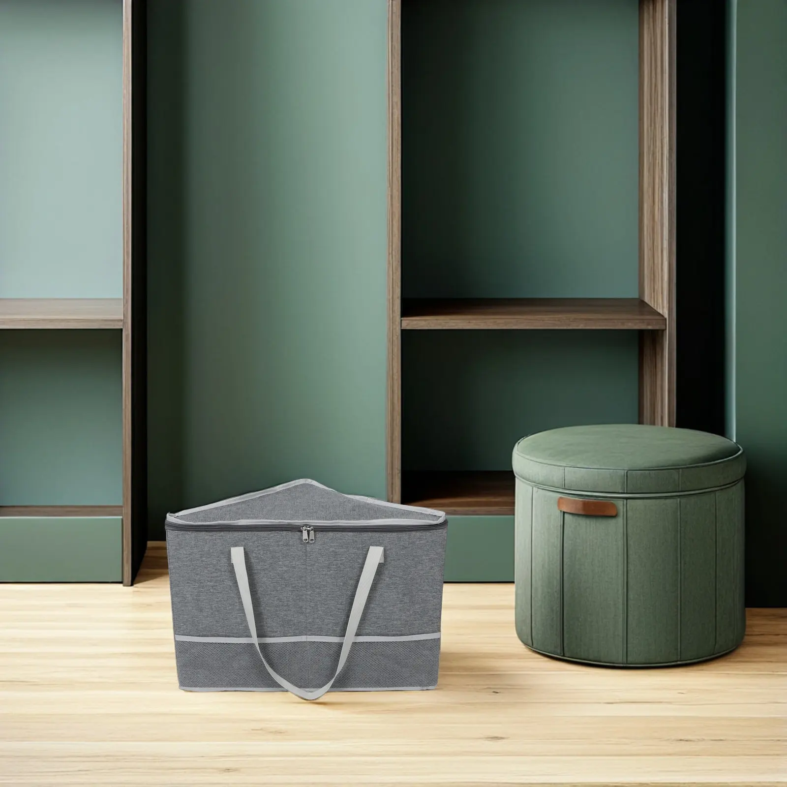 Clothes Hanger Organizer Bag Triangle Rigid Storage Container Polyester Zipper Lid Laundry Room Corner Coat Closet Stackable