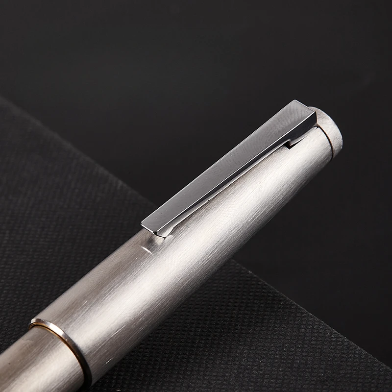 Dukang 2000 All-metal Piston Fountain Pen Silver Brushed F 0.5mm Ink Pen Business Metal Elegante Stationery Calligraphy Pen