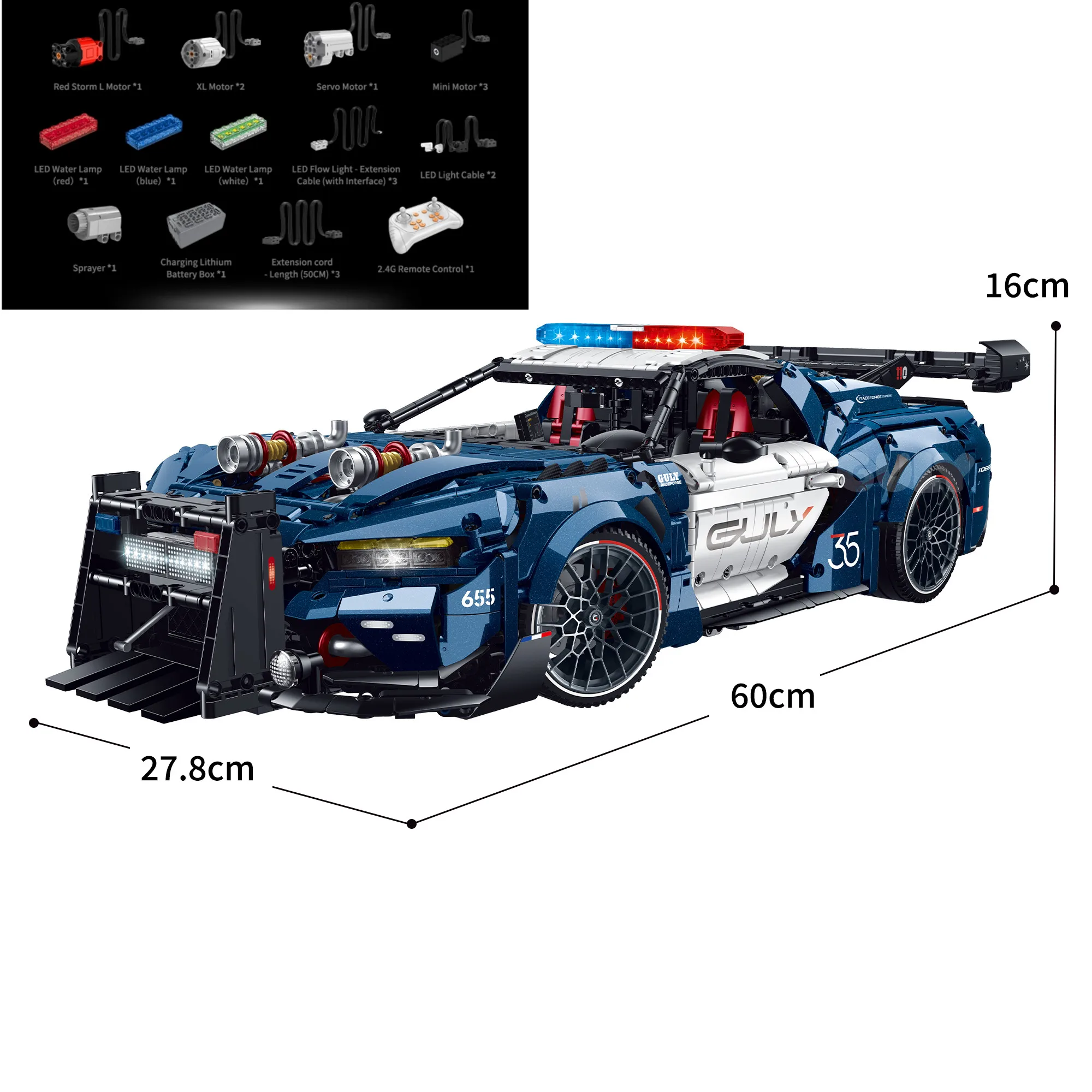 Creative Supercar Series 1.8 Police Car 3975pcs Remote Control Block Car, GULY10655 City DIY Block Model Toy Boy Birthday Gift