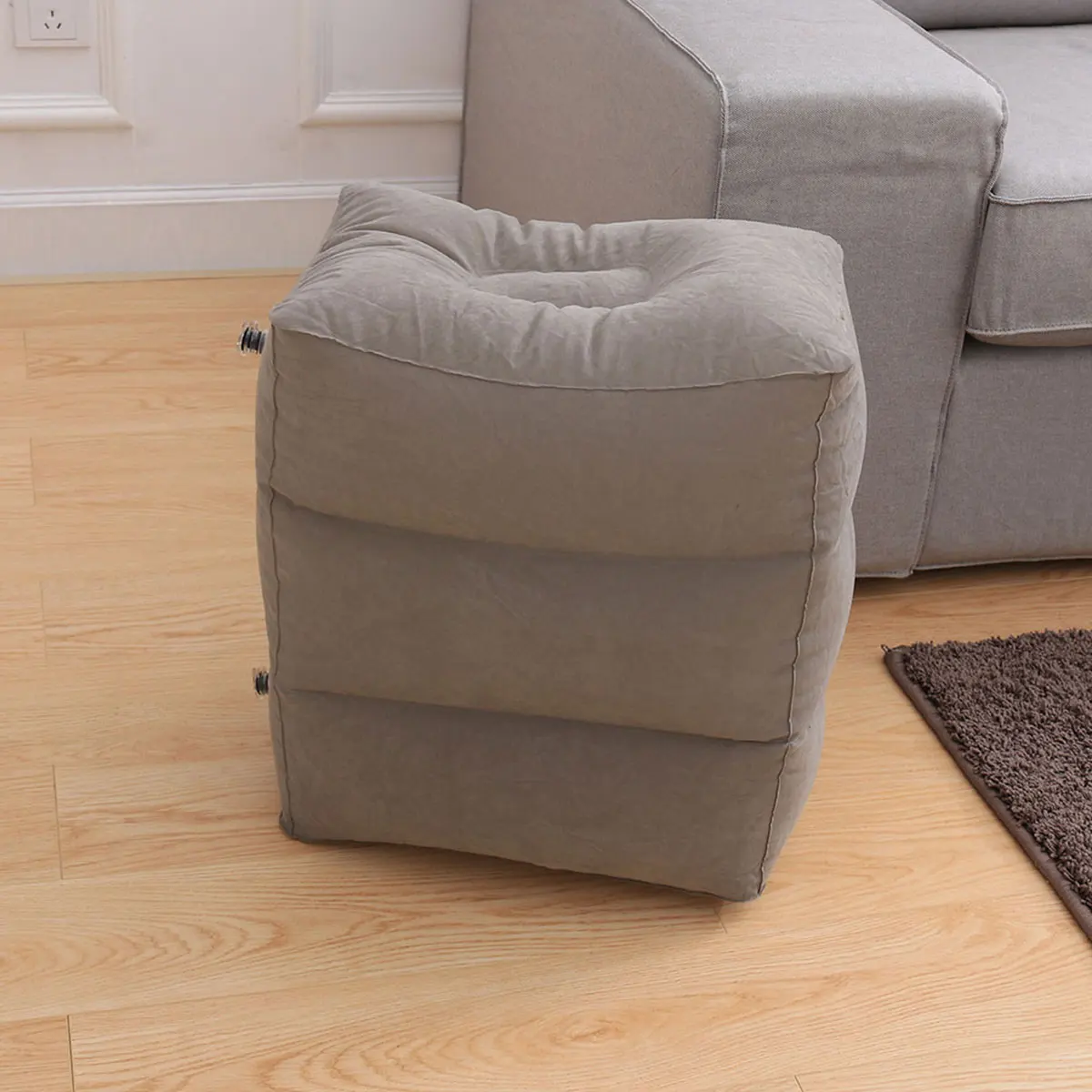 

Inflatable Travel Foot Rest Grey Leg Rest Pillow Three Heights Adjustable Foot Stool Cushion for Airplane Train