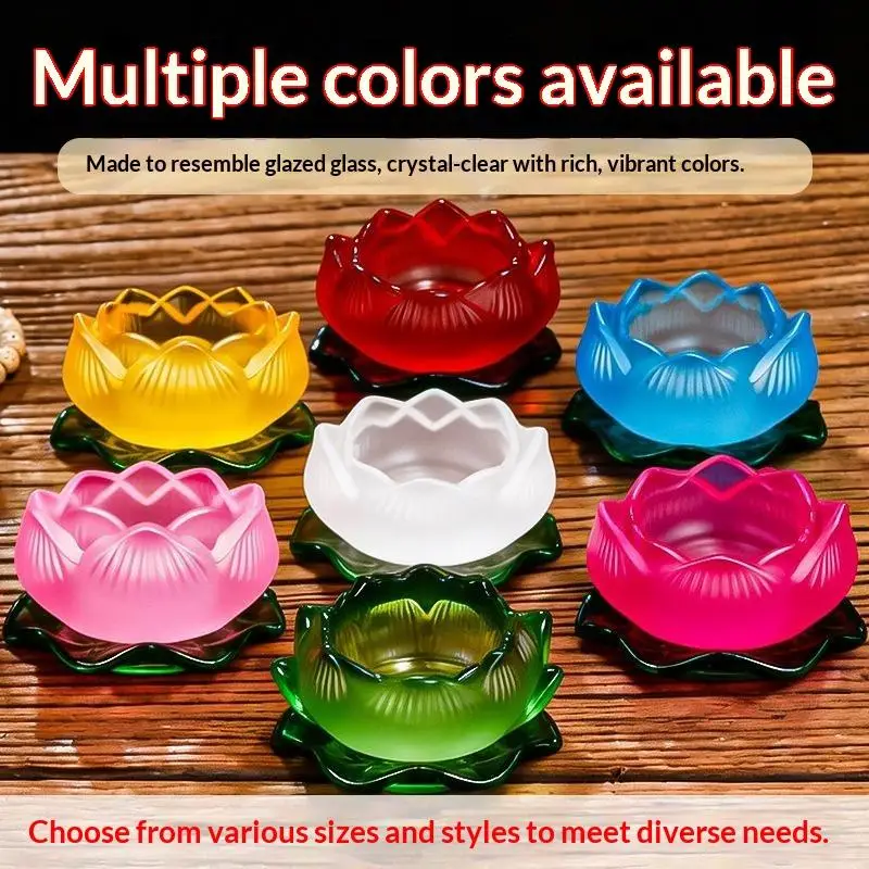 Glass Lotus Candle Holder Colorful Lotus Shape Tealight Candlestick Thickened Decorative Lamp Base For Home Altar Table Decor