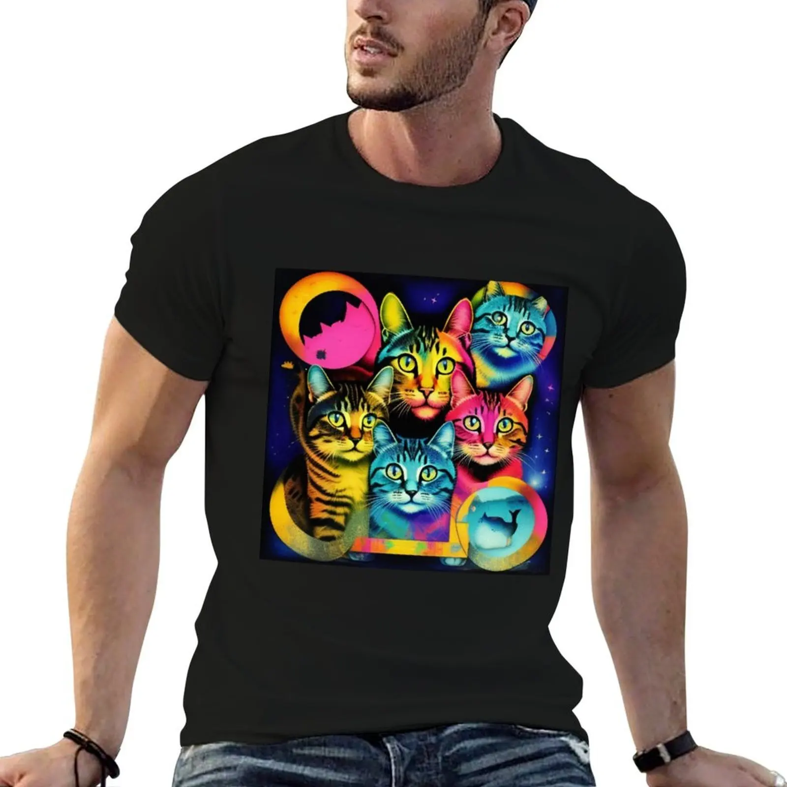 Meow kitty cat stickers T-Shirt sweat Clothing tee shirts for men