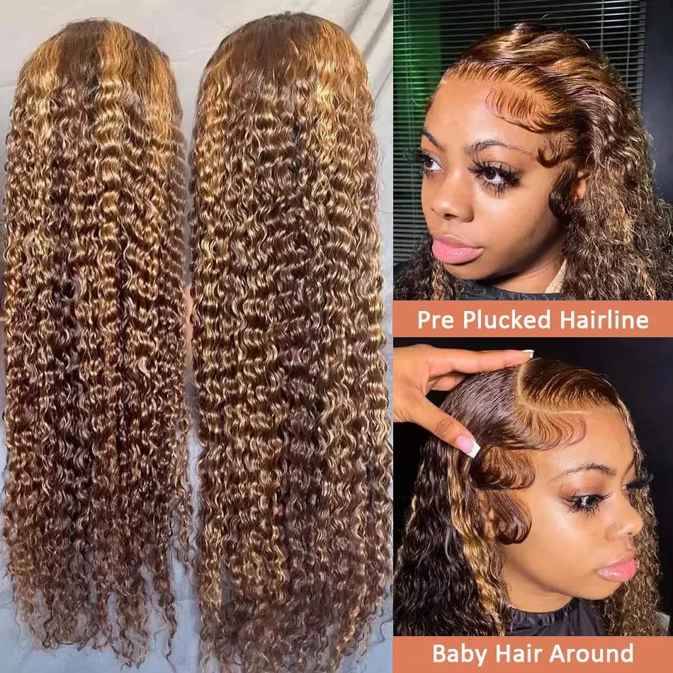

30 Inch 250 Density Highlight Honey Curly Lace Front Human Hair Wigs 13x6 13x4 Ombre Colored Deep Wave Lace Frontal Wig For Wome