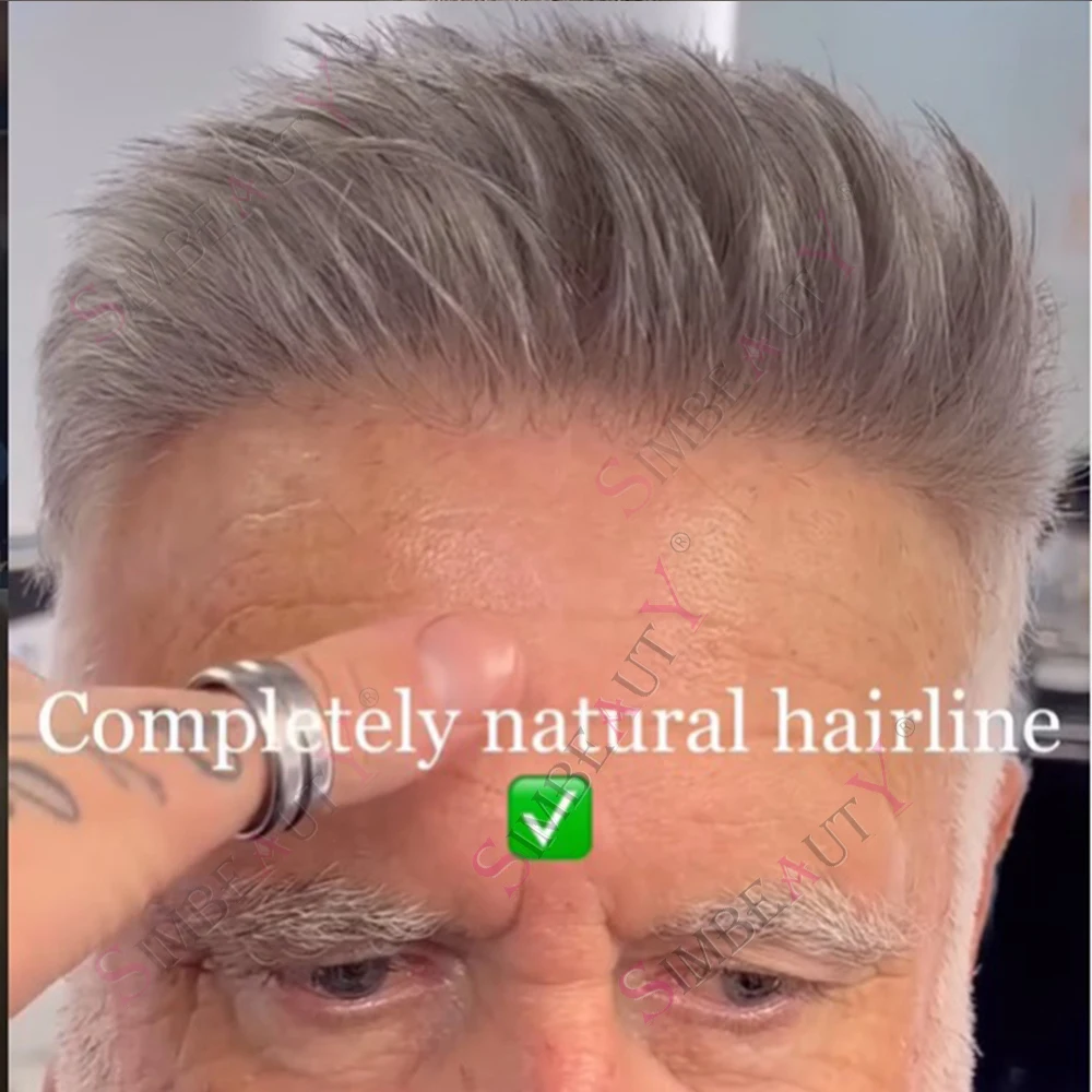 

Undetectable Grey 1B65 1B80 Male Wig Strong Human Hair Old Men Toupee Natural Hairline Thin Skin PU Cheapest Capillary Prosthesi