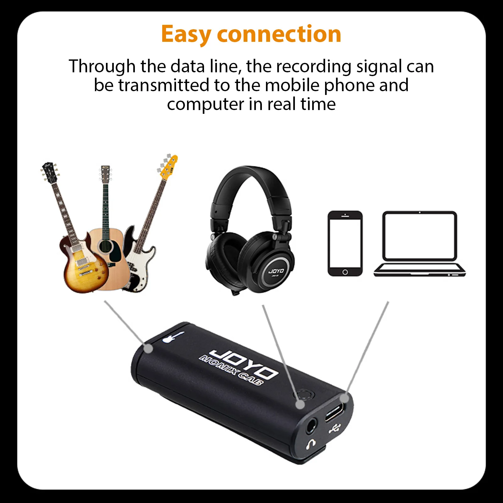 JOYO Guitar Audio Interface Portable Mini Recording Sound Card Lightweight with Type-C and Conversion Adapter for Live Streaming