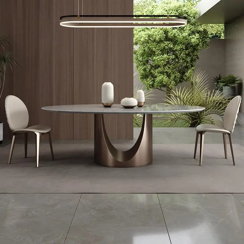 Rock slab dining table and chair combination simple modern natural luxury stone rectangular oval dining table dining table