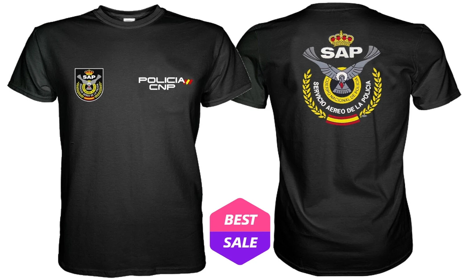 Camiseta SAP Insignias Policia Nacional Es Español، 100% Algodón، De Alta Calidad، قمة غير رسمية