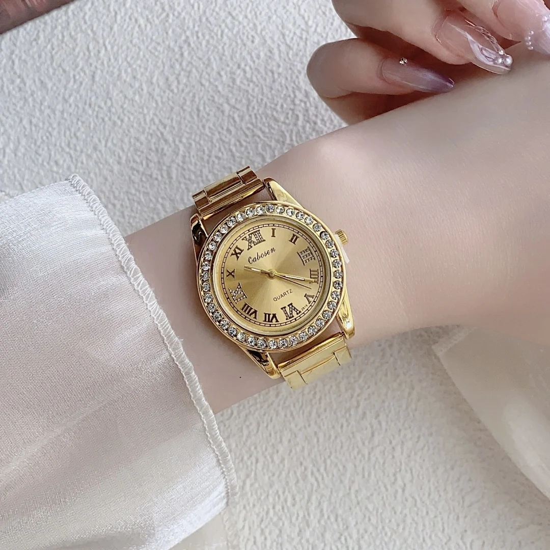 Reloj de lujo dorado para mujer, reloj de pulsera de cuarzo a la moda con esfera grande y diamantes de imitación, pulsera informal para mujer, reloj para mujer