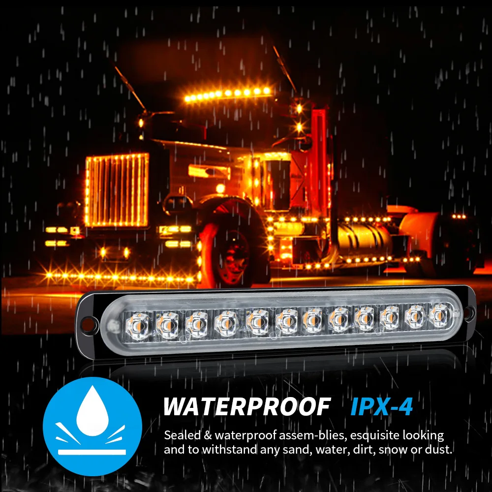 Red Blue Yellow Flash Truck Side Light Ultra-thin Strobe Light 12LED 12-24V Truck Side Light Warning Light Signal Light