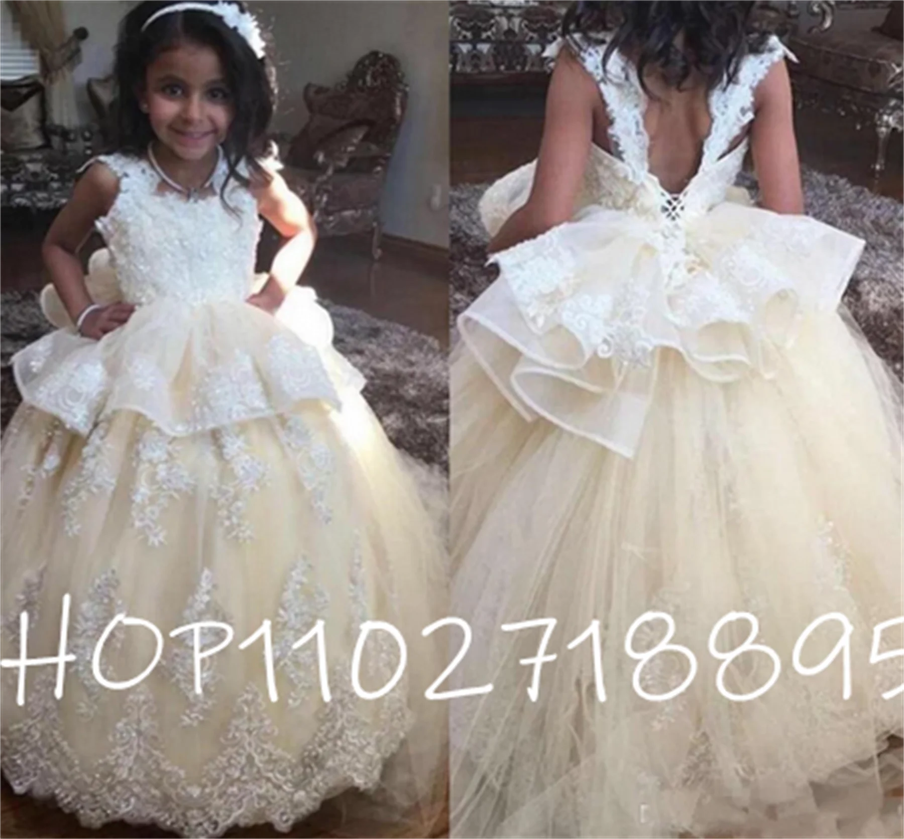 

Fabulous Girls Birthday Party Gown Sleeveless Flower Girl Dress For Wedding First Communion Gowns Backless Ankle-Length Vestidos