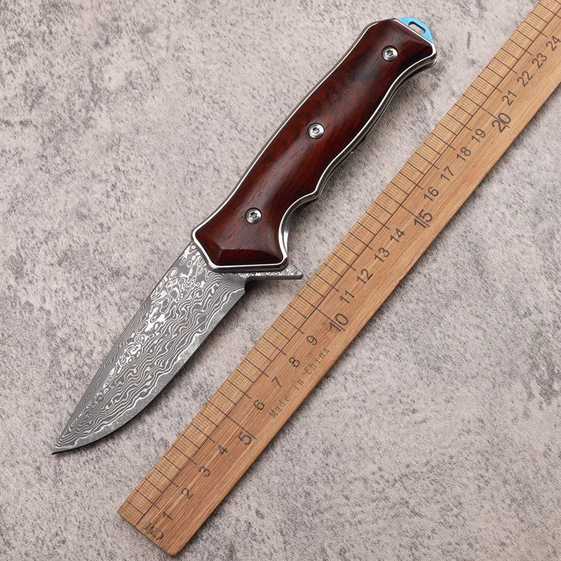 

VG10 Damascus Steel Knife with Purple Red Sandalwood Handle Camping Outdoor Fishing Survival EDC Fruit Collection barbecue Knife