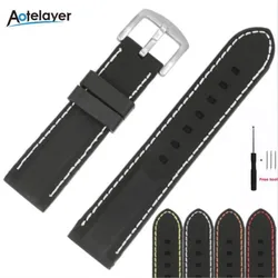 20mm 22mm 24mm 26mm Silicone Flat Universal Watchband Men Women Waterproof Soft Pin Buckle Strap Black Sport‘s Line Watch Bands