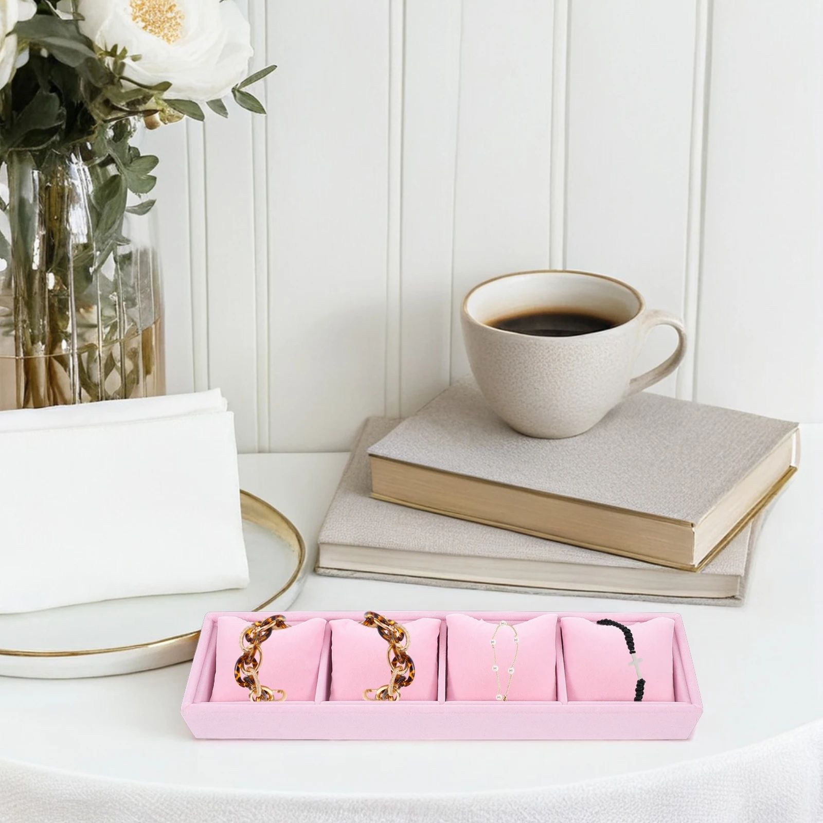 

Pink Watch Holder Tray Single Layer Bracelet Organizer Jewelry Display Holder Soft Pillow for Men Women Jewelry Storage