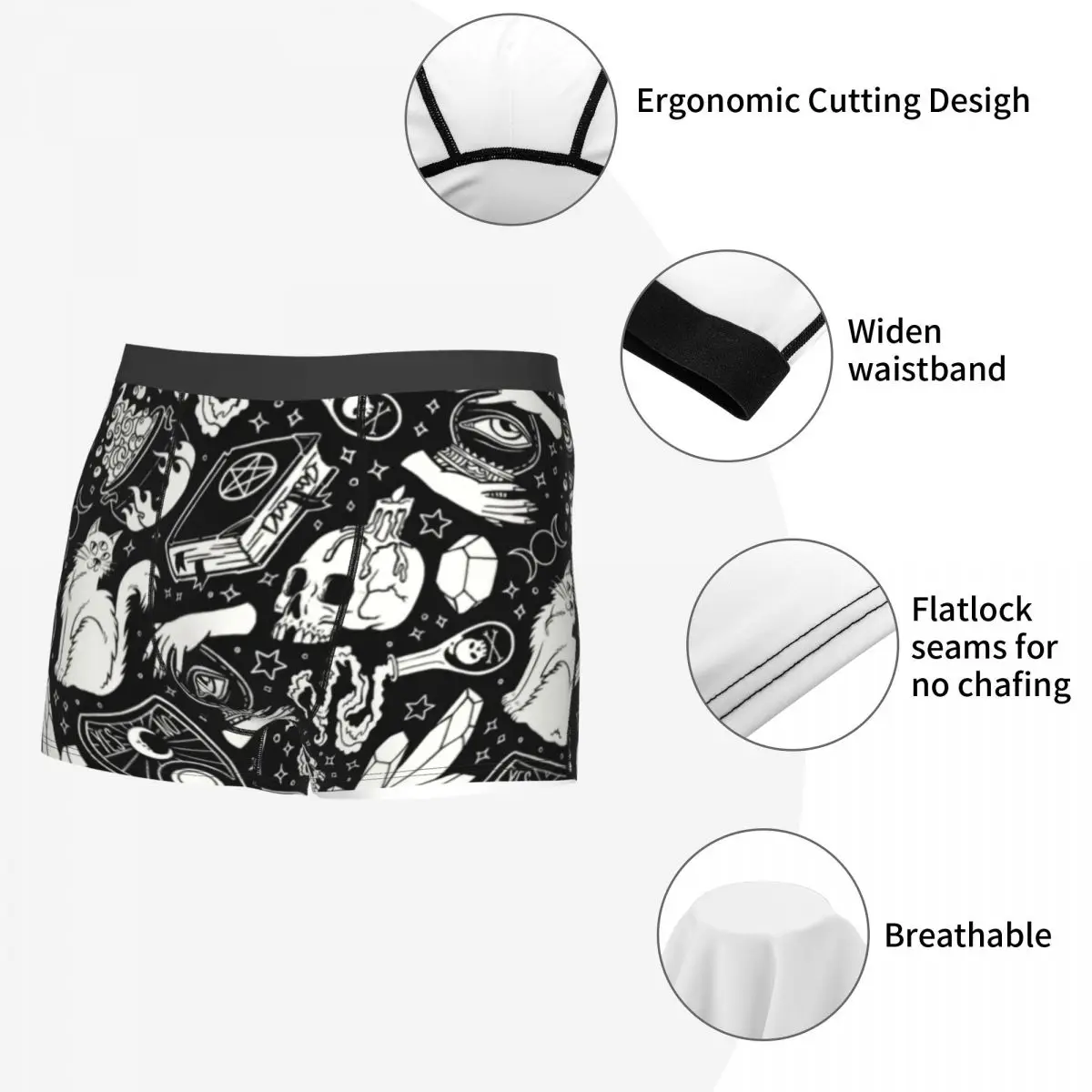 Witch Pattern Underwear Male Sexy Printed Occult Supernatural Witchy Pagan Crystals Boxer Shorts Panties Briefs Soft Underpants