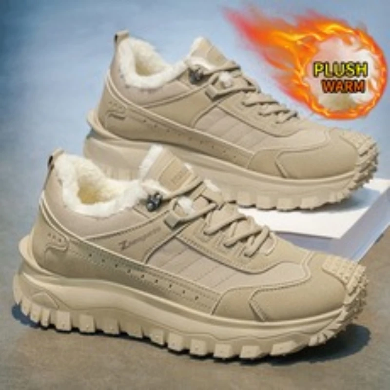 Men Winter Warm Fleece Lined Hiking Shoes Anti Slip Thick Sole Outdoor Trekking Boots Waterproof Comfort Snow Sneakers