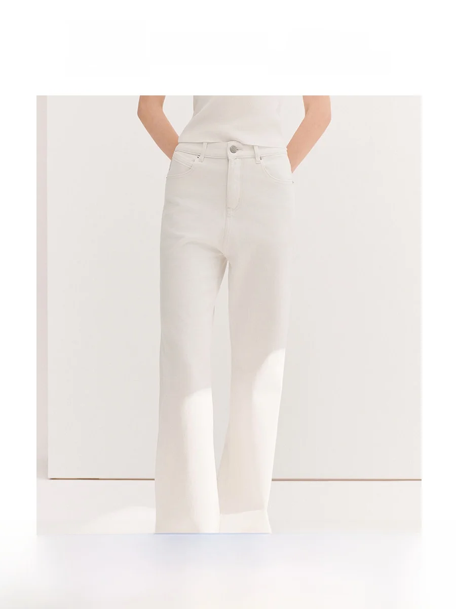 

Ultra-Model High-Elastic Loose White Jeans Women's Spring New Arrival Cotton Soft Comfortable Breathable l Waist Jeans