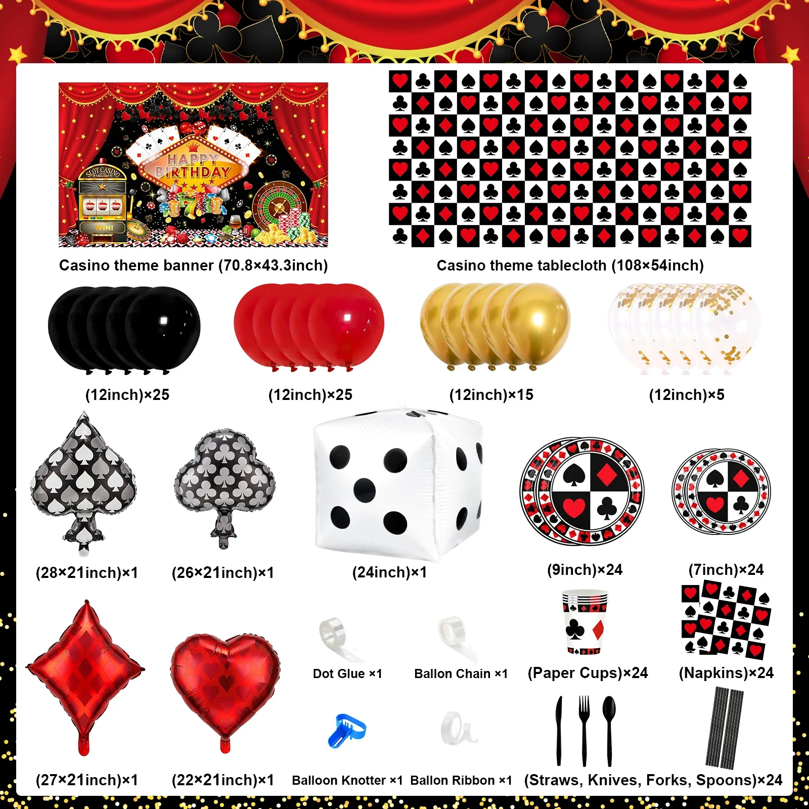 Casino Themed Balloon Set Background Decor for Kids Adult Birthday Party Backdrop Poker Tableware Casino Balloon Booth Supplies