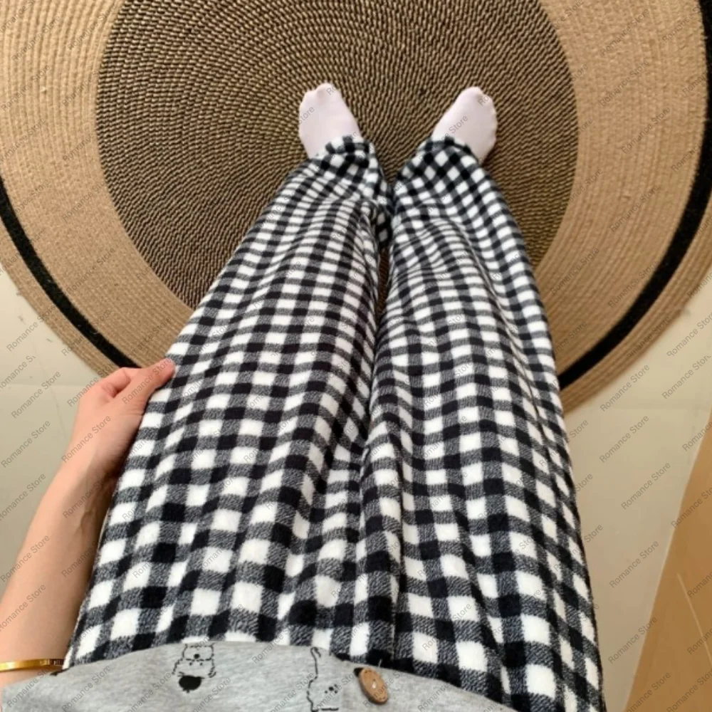 

Клетчатые брюки, фланелевые пижамные штаны для женщин, спальные штаны, осенне-зимние теплые повседневные удобные домашние длинные брюки с героями мультфильмов