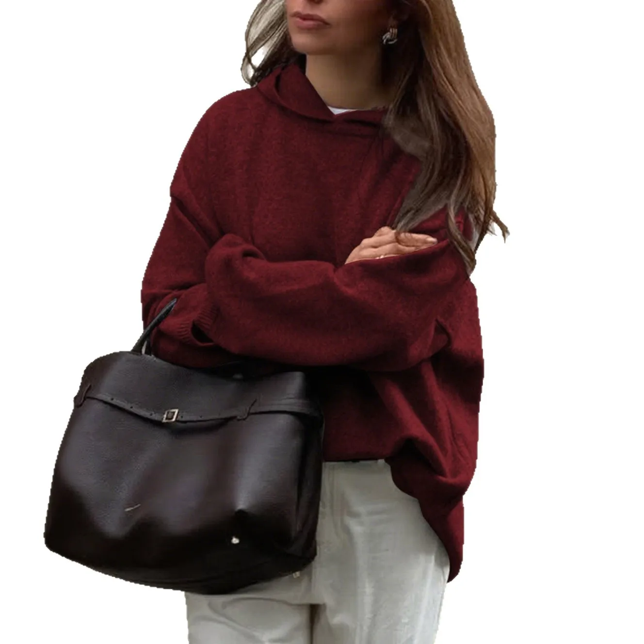 Jersey informal mezclado de Color sólido para mujer, ropa de calle elegante, Tops de punto holgados Retro Y2K, moda de invierno 2025