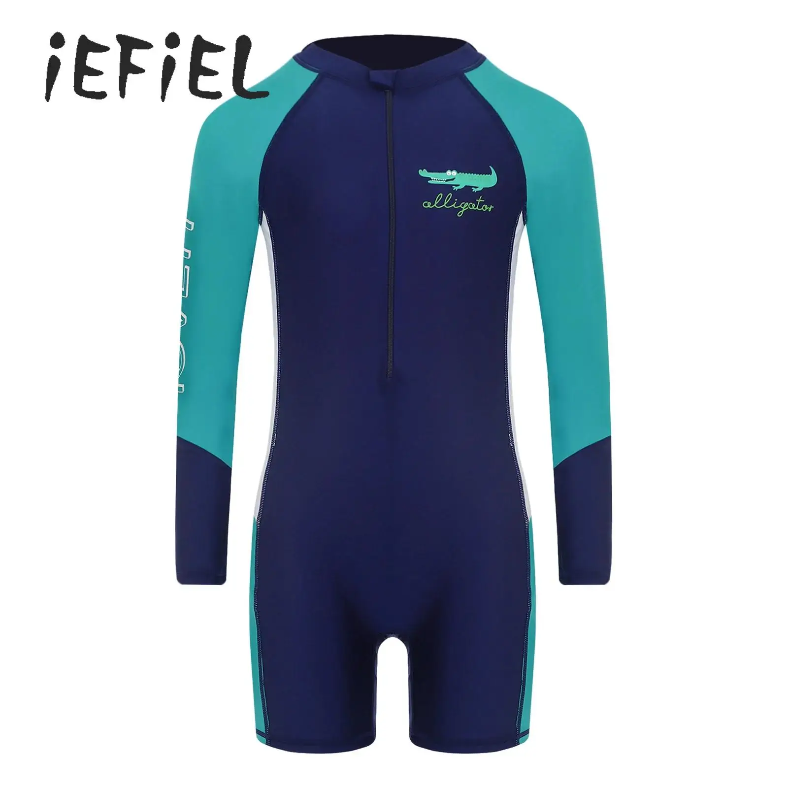 Girls Boys UPF 50+ Rash Guard Surfing Suit One Piece Long Sleeve Zippered Shorty Wetsuits Diving Bathing Suit Swimwear Beachwear