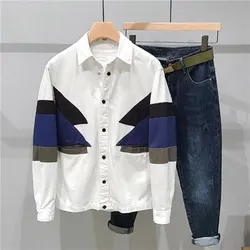 Elegant Fashion Harajuku Slim Fit Shirt Square Neck Patchwork Button Long Sleeve Outerwear Loose Casual All Match Ropa Hombre