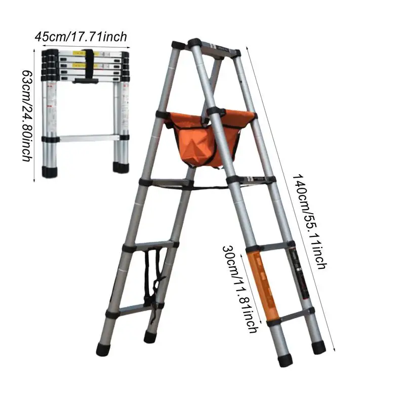 Folding Ladder Stainless Steel Step Ladder Telescoping Ladder Portable Folding Ladders Non-Slip Telescopic Ladder For Home Room