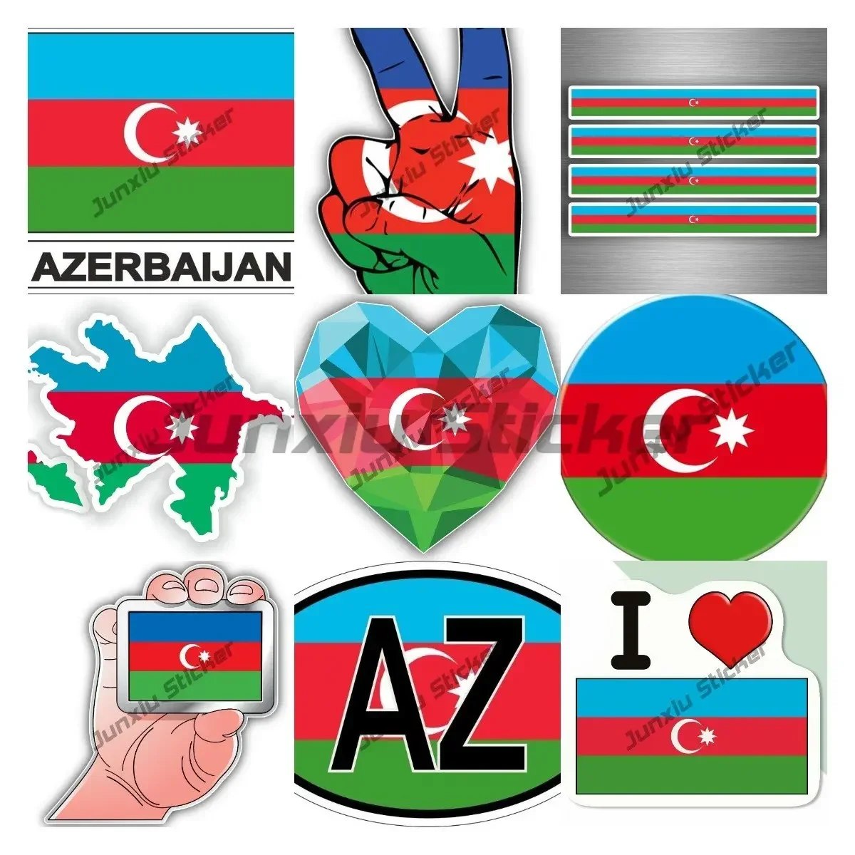 

Azerbaijan World Flag Hand Peace Sign Car Sticker Azerbaijan Country Code AZ Oval Decal Cover Scratches Decoration Accessories