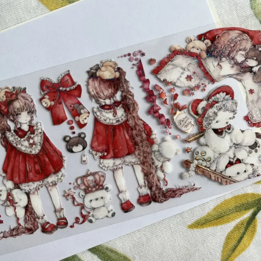 Cute Girl and Doll and Bear Rainbow Shiny PET Tape Washi Decorative Stickers
