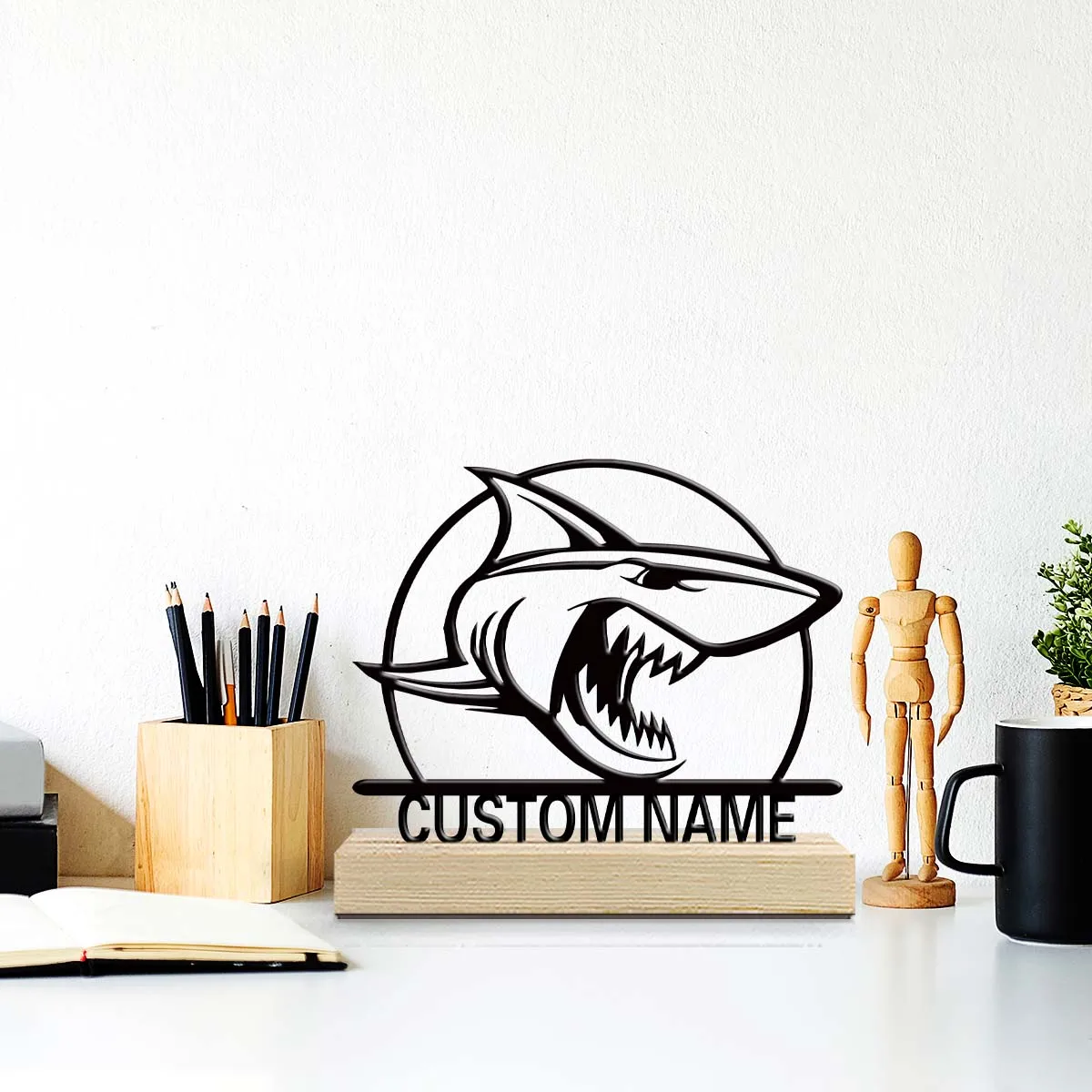 1pc Customized Minimalist Metal Ornaments Customizable Name Equipped with Wooden Base Room Decorations, Bar Counter Decorations