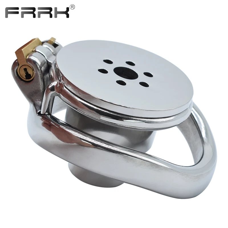 FRRK 150 Curve Penis Rings Negative Small Male Flat Chastity Cage Device Cock Lock Belt Adults Sex Toys For Men 성인용품