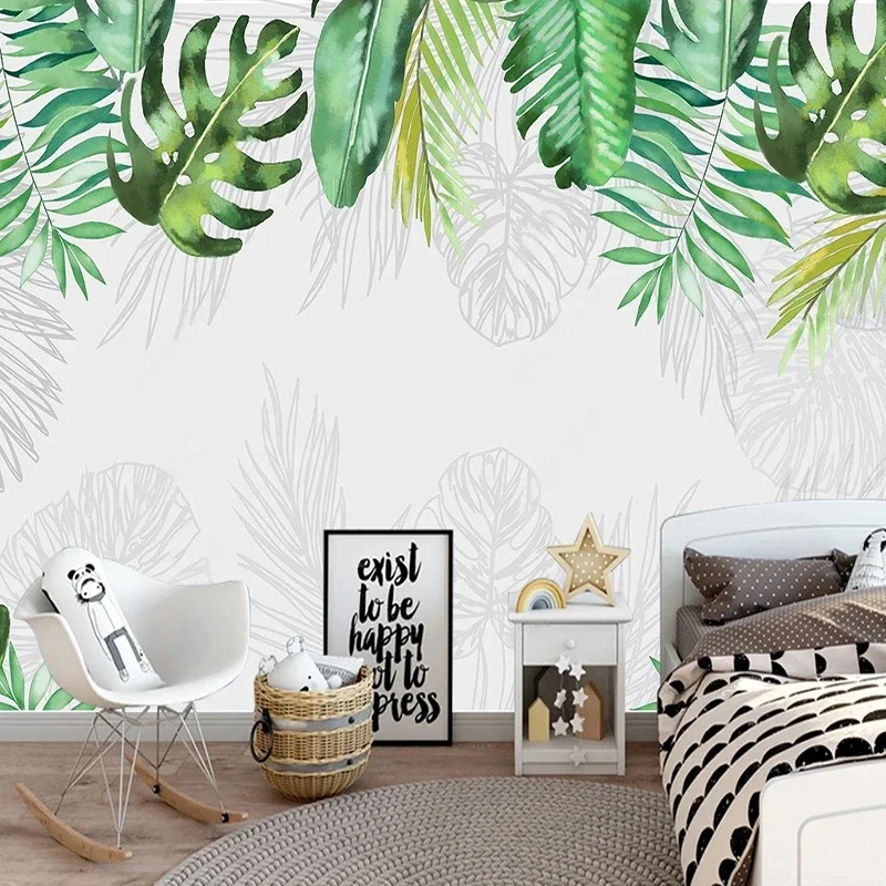 Custom Any Size Mural Wallpaper Modern 3D Hand Painted Tropical Plant Leave Fresco Living Room Bedroom Home Decor Tapety Fresco