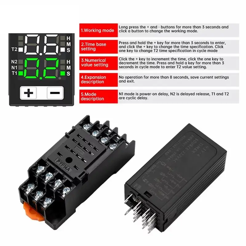 Special Offer~H3Y-4 AC220V Liquid Crystal Time Relay Dual Time With Base Small Digital Display Cycle Time Control Delayer