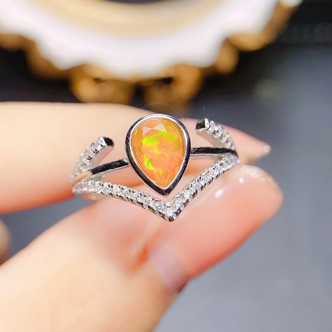 

Gemstone Fine Ring Natural Orange Fire Opal Ring 925 Sterling Silver June Birthstone Ring